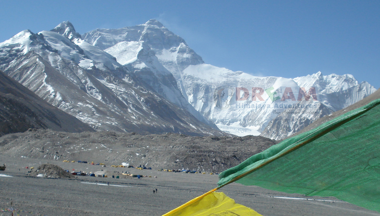 Mt Everest North and its base camp
